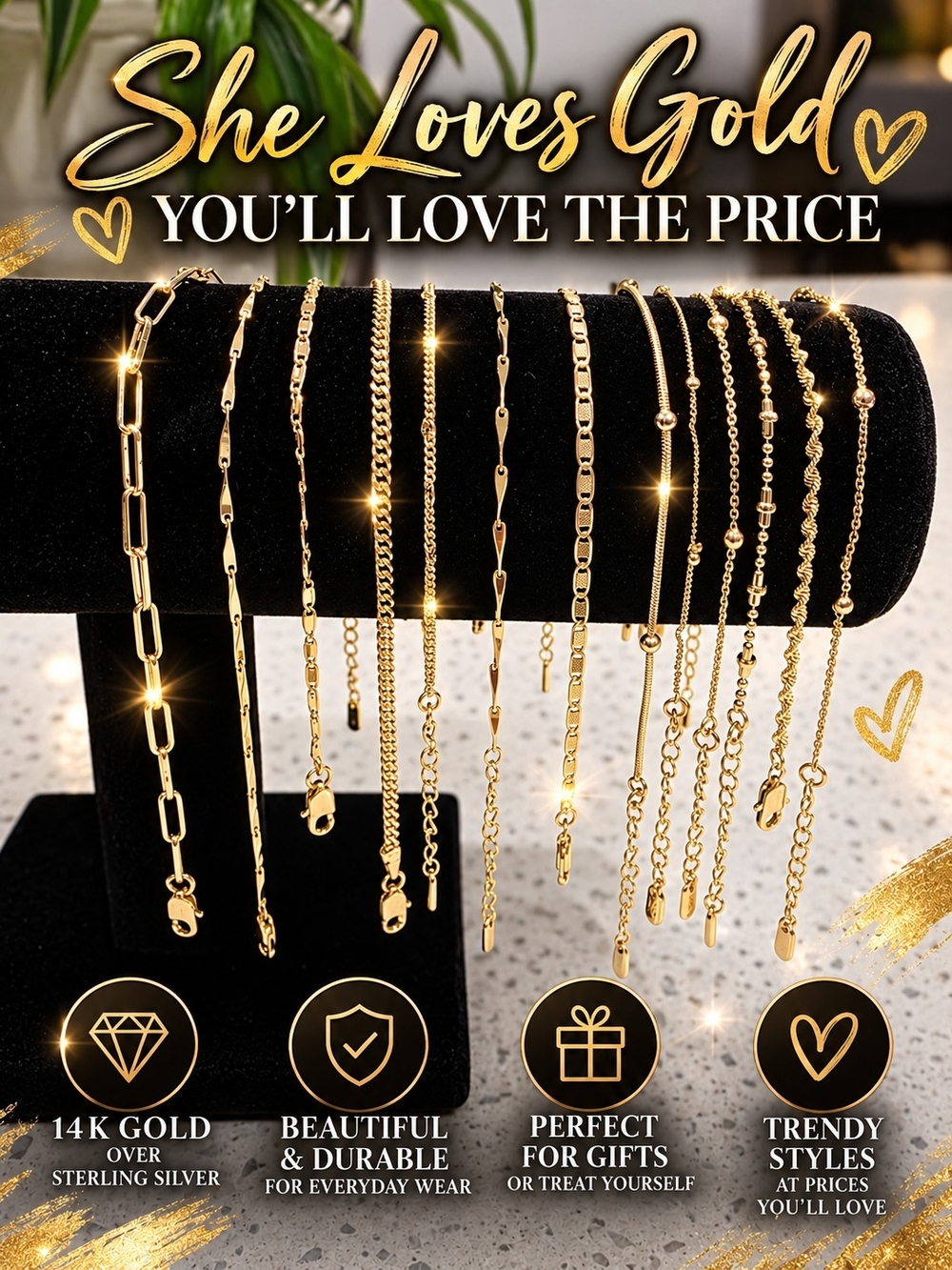 Gold Tone Women's Bracelet Set - 14K Gold Over Sterling Silver